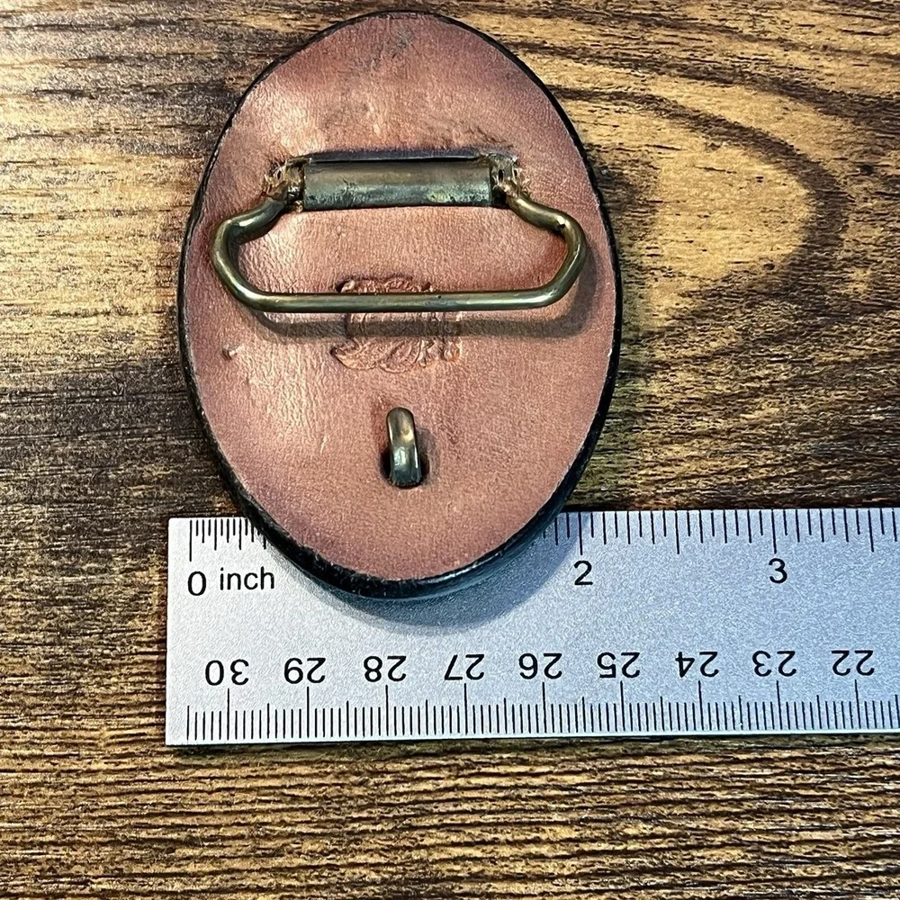 VTG GABC Rare Leather Fire Dept Maltese Cross Belt Buckle Firefighter 1980s USA